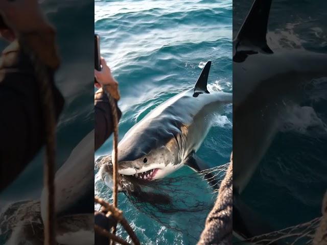 Shark Refuses to Let Go!  Fishermen Pull Up a Fierce Surprise!  #shark #viralfishingvideo