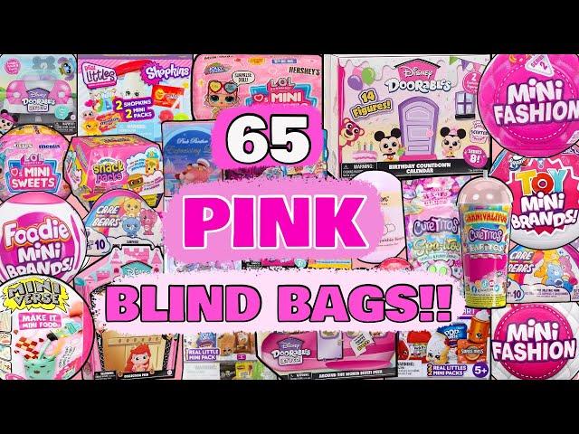 UNBOXING 65 PINK BLIND BAGS!! MINI VERSE! MINI BRANDS! DOORABLES! REAL LITTLES! L.O.L. SURPRISE!