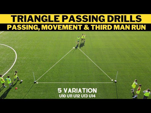 Triangle Passing Drills For Soccer/Football | Passing, Movement & Third Man Run | 5 Variation |