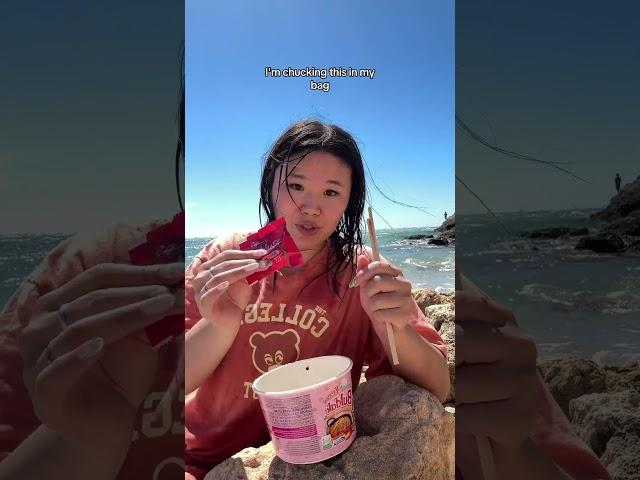 it genuinely tastes better here️ #australia #buldak #mukbang #buldak #cooking #beach