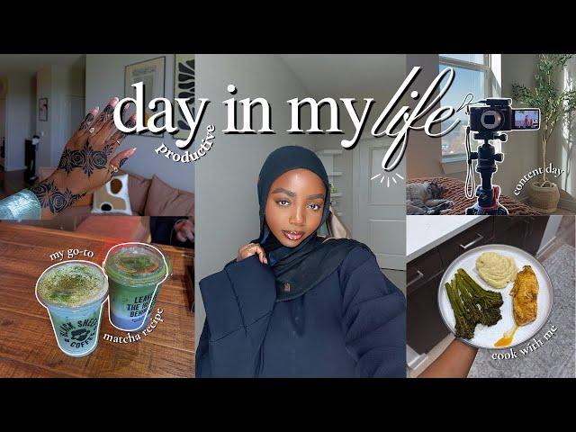 productive day in my life: filming content, the perfect matcha latte recipe, cook with me + more!