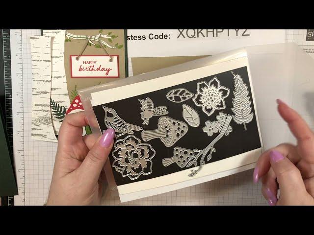 Create a Whimsical card using Iconic Dies and Birch Background stamp from Stampin' Up!