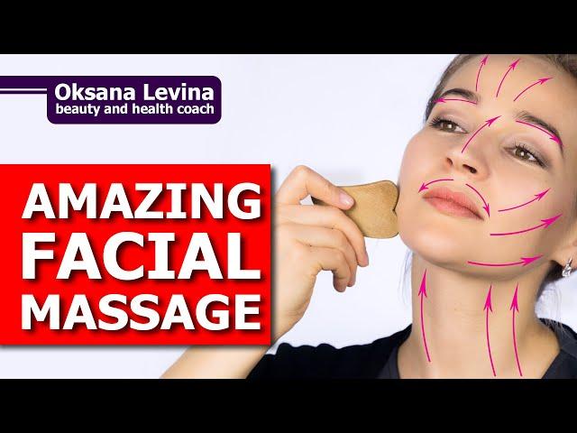 Massage with a scraper for facial rejuvenation. CHINA MASSAGE GUA SHA