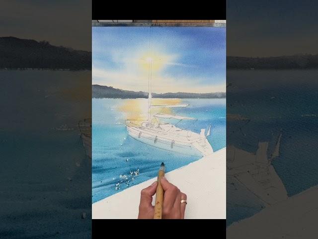 Акварельная картина Пришвартованная яхта | Watercolour painting Moored yacht