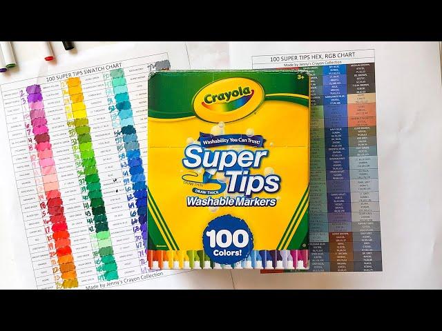 100 Super Tips Color Names! Swatch and Color Charts for Crayola Super Tips Markers