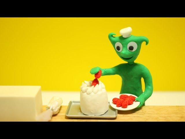스톱모션 애니메이션/Stop motion/#ASMR/애니먹방/케이크/clay animation/클레이 애니메이션/만들기/딸기 먹방/cake/cooking/making/mukbang