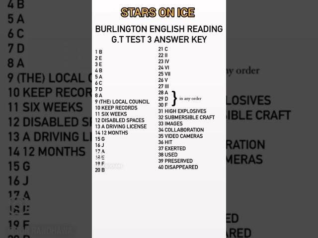 BURLINGTON VOLUME 1. TEST-3 Stars on ice reading answers || SUMPUN IMMIGRATION
