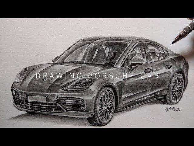 Drawing realistic car - Porsche Panamera Turbo | Siddhant's Artwork