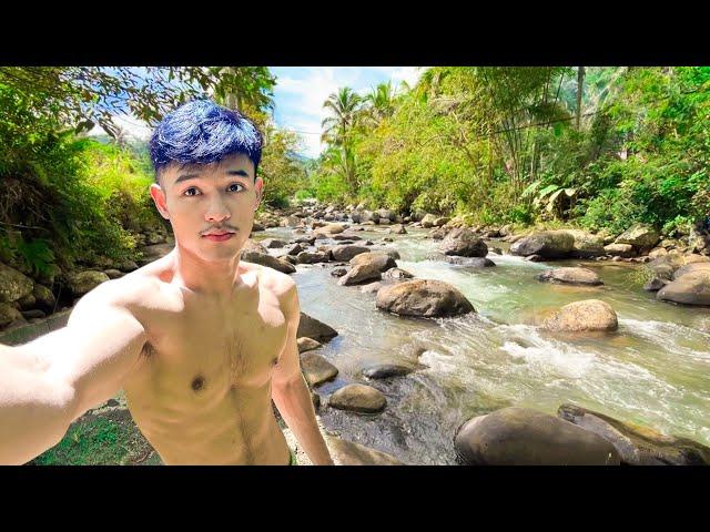 Picking coconut and bathing in the river with sexy man