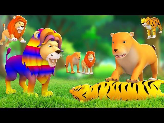 रंगीन शेर बाघ लड़ाई - Colorful Lion Tiger Fight Story 3D Animated Hindi Kahaniaya JOJOTV Hindi Kids