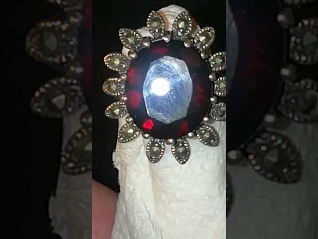 古董红钻宝石银戒指，2,  Antique red diamond gems silver ring