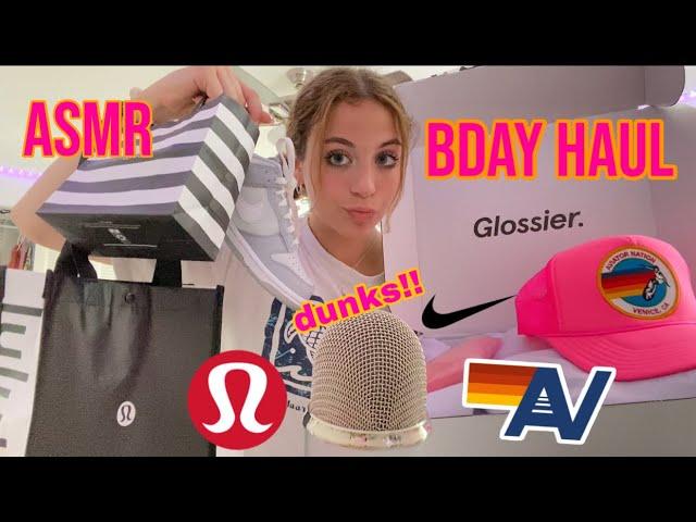 ASMR 17th Bday HAUL~ aviator nation, lulu, dunks, glossier, etc