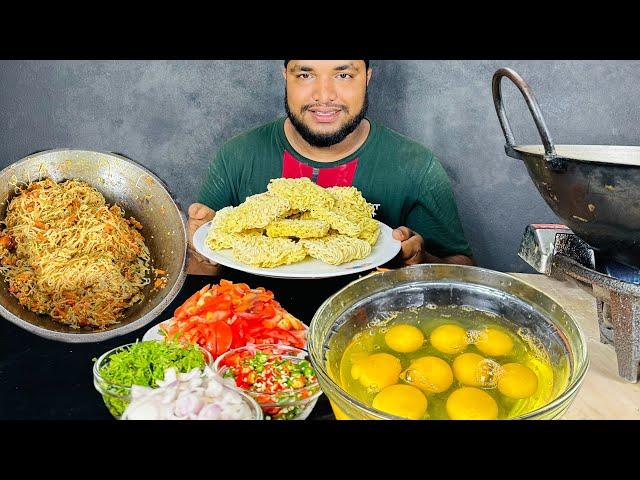 noodles and chicken fry eating challenge, cooking and eating video