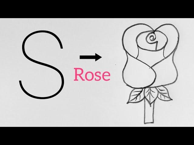 Rose flower drawing from letter S & ️ sign l Easy Rose drawing tutorial step by step for beginners