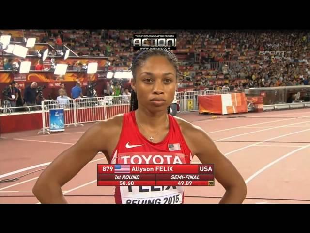 Allyson Felix wins women 400m Beijing 2015