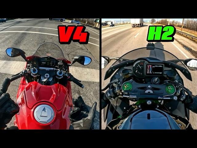 Does the 220HP Ducati V4 Beat the 240HP Kawasaki H2?