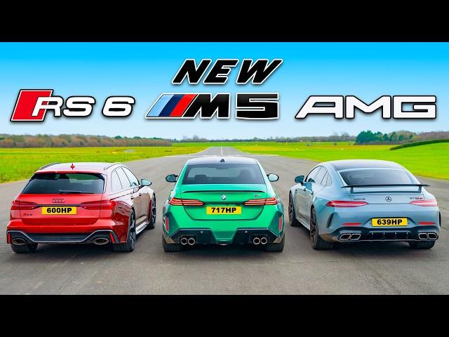 New BMW M5 v RS6 Perf v AMG GT 63: DRAG RACE