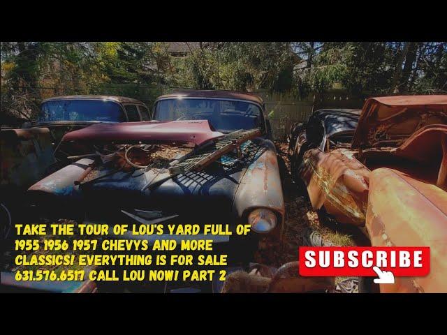 TAKE THE TOUR OF YARD FULL OF 1955 56 57 CHEVYS & OTHER CLASSICS CARS EVERYTHING IS FOR SALE! PART 2