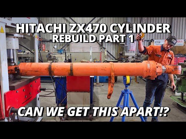 It's STUCK! Can We Get This BIG Cylinder Apart!? | Hitachi ZX470 Cylinder Rebuild | Part 1