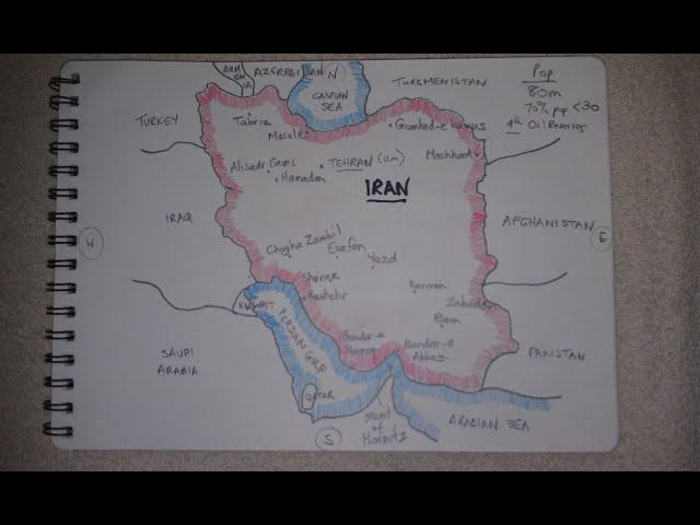 ASMR - Map of Iran - Australian Accent - Chewing Gum, Drawing & Describing in a Quiet Whisper