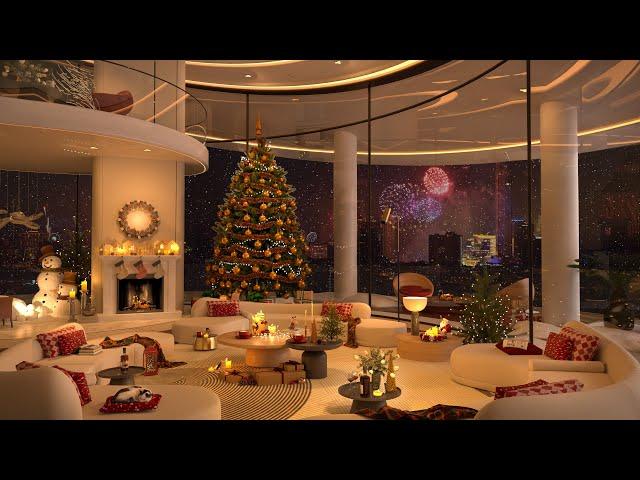  Warm Snowing with Christmas Jazz Music to Relax  Cozy Luxury Christmas Apartment Ambience 2025