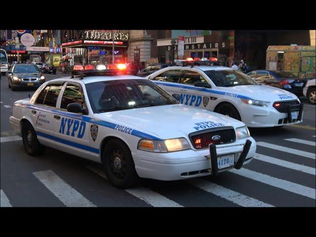 NYPD Crown Victoria + Police Cars, Fire Trucks & Ambulances responding with siren and lights