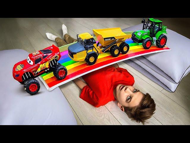 Mark builds a colorful bridge and helps the cars cross over it