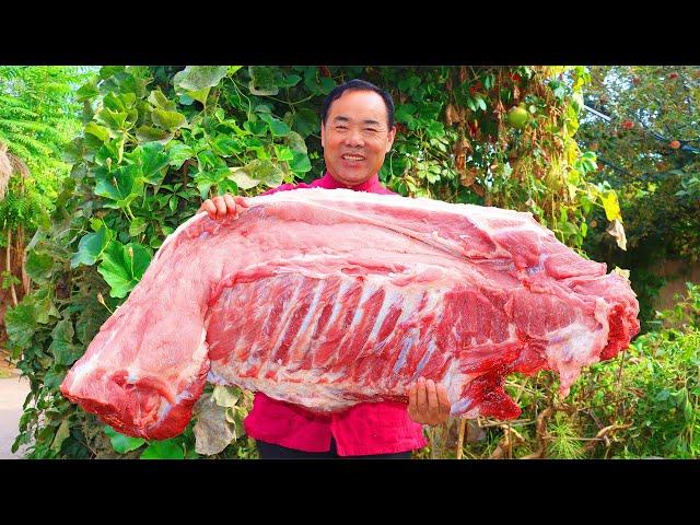 Whole Piece of Pork Ribs With Steamed Flatbread on Top! The Best Meat Recipe!| Uncle Rural Gourmet