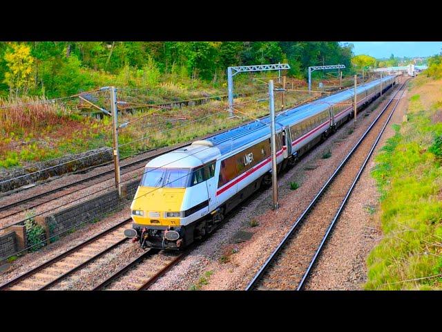 View from a bridge of passing trains on the ECML