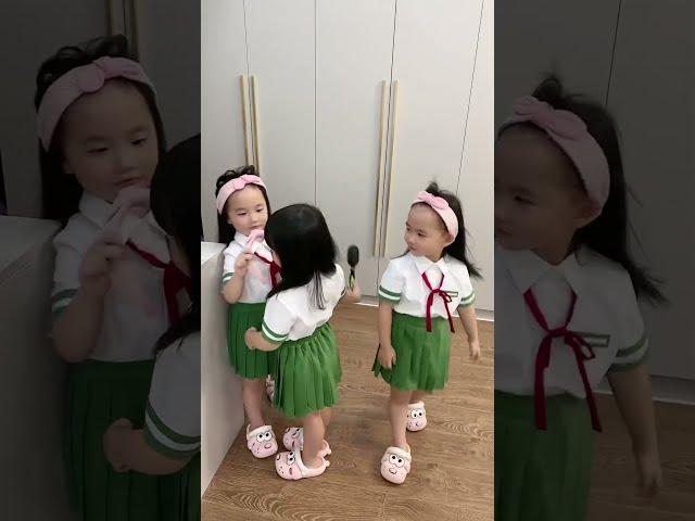 The triplet sisters help each other dress, wash up,and eat breakfast in the morning. #lovelybaby