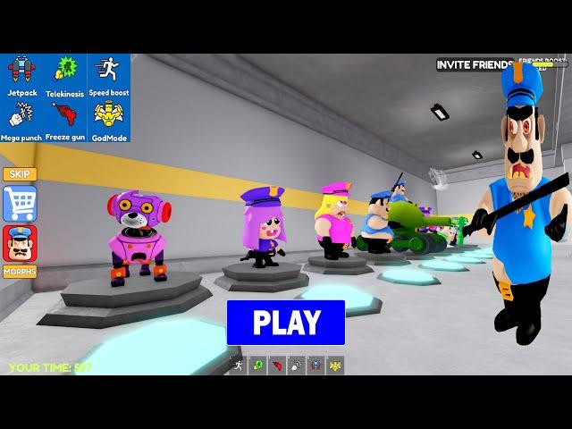 I use all my powers and all my morphs in BRUNO'S FAMILY PRISON RUN! (Obby) Polly, Dog, Bruno, Police