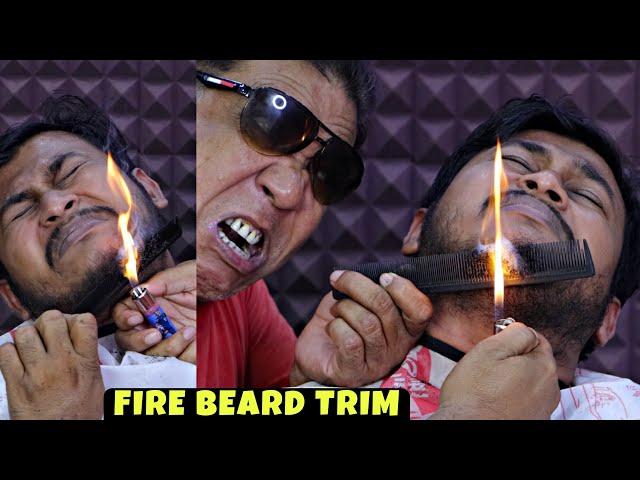 Fire Beard Trim by Asim Barber | Head Massage & Neck Cracking | Scissors Haircut & Styling | ASMR