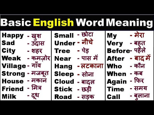 रोज़ बोले जाने वाले  words/ Most common English Words with Hindi meaning/Daily English  Word Meaning