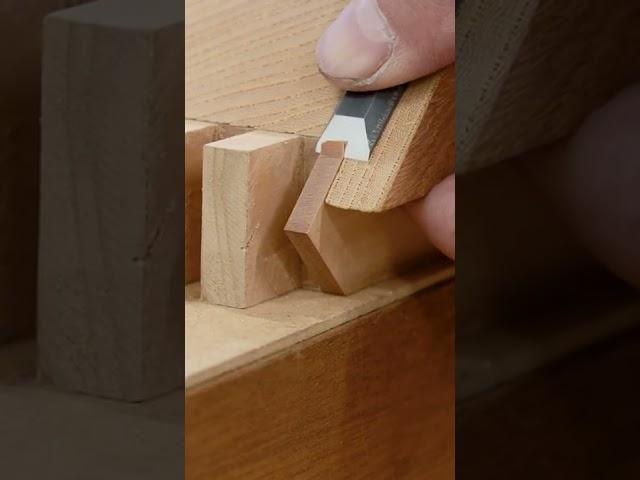 Japanese Woodworking Joinery ​-Twin mortise and tenon joint with sword tip miter 剣留め二枚ほぞ接合 #Shorts