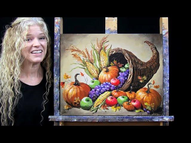 HARVEST CORNUCOPIA-Learn How to Draw & Paint with Acrylics-Easy Beginner Acrylic Still Life Tutorial