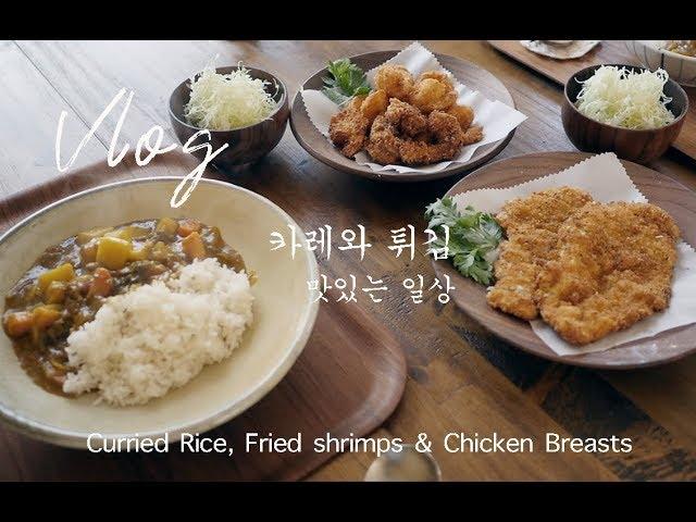 Vlog 카레랑 튀김.맛있는일상/ Shrimps & Chicken Breasts Cutlet with Curried Rice