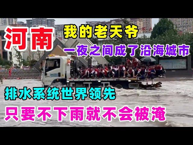 河南大暴雨，一夜之间成了沿海城市，专家的鬼主意让老百姓苦不堪言，排水系统遥遥领先，只要不下雨就不会被淹...#河南#暴雨#洪水