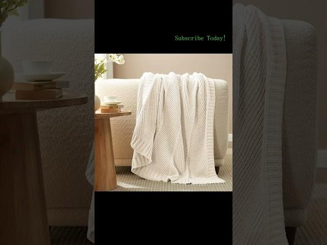 Amlie Home Chenille Knit Throw Blanket | Chunky Knit, Chevron Texture, Soft, Ivory