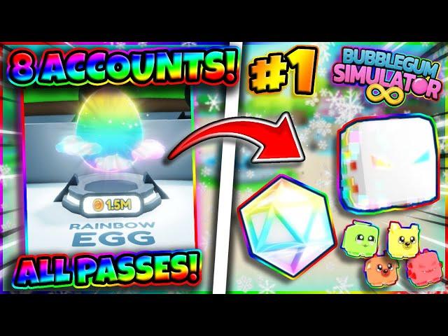 I HATCHED THE RAINBOW EGG ON *8 ACCOUNTS* IN BUBBLE GUM SIMULATOR INFINITY AND GOT THIS… [Part 1]