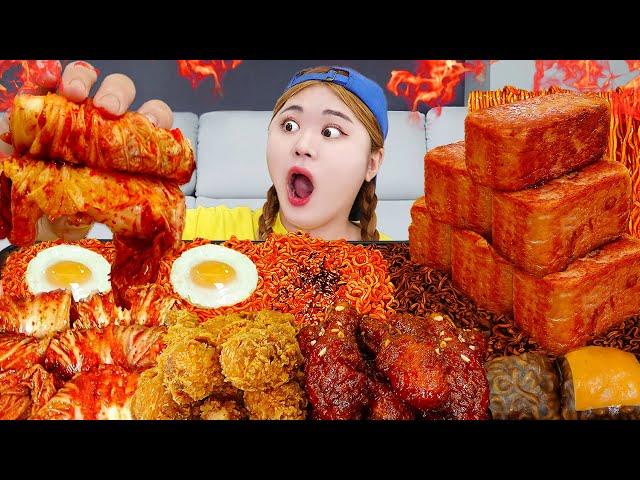 MUKBANG 직접만든 대왕불닭쌈 & 통스팸 & 김치말이 불닭쌈 먹방 FIRE NOODLES SPAM KIMCHI EATING SHOW  | HIU 하이유