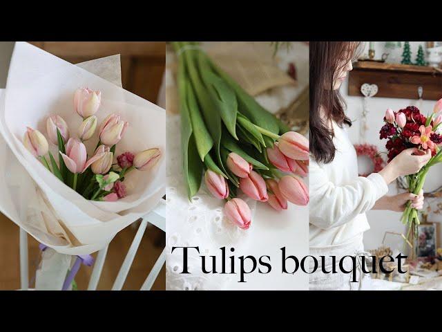 튤립꽃다발 만들어요Let's make a bouquet with tulips #flowerlesson #tulipbouquet #플라워샵