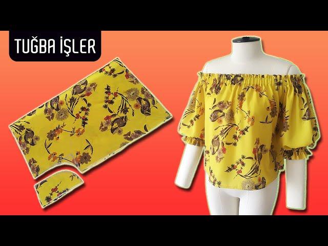 Very Easy Bardot Top with Puf Sleeve Cutting and Sewing | Tuğba İşler