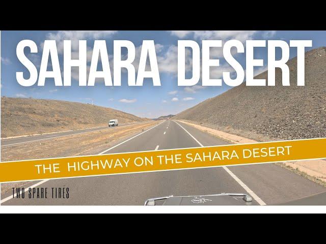 Sahara desert highway drive. #twosparetires #adventure #roadadventure #automobile #lighttravels