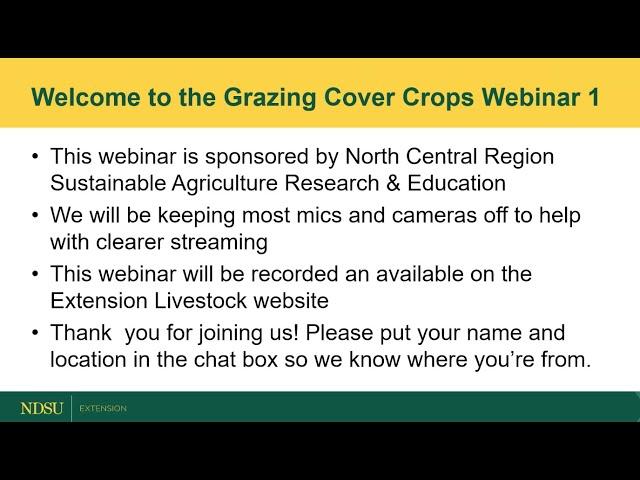 NDSU Extension Grazing Cover Crops Webinar #1 - April 7, 2020