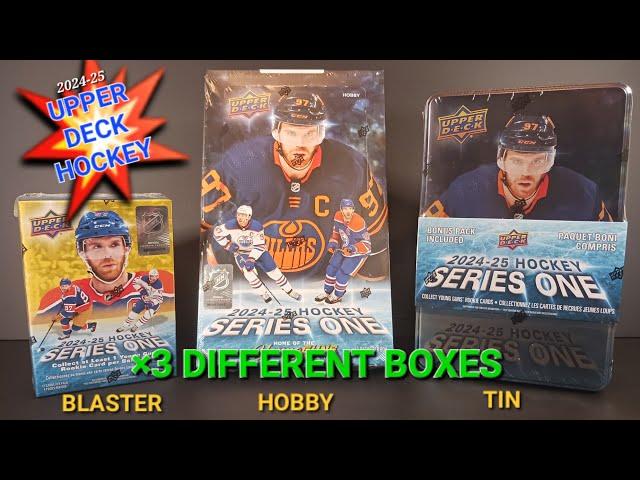  2024-25 UPPER DECK SERIES ONE RETAIL TIN, BLASTER & HOBBY: BREAKING ALL 3️⃣ BOXES #upperdeckhockey