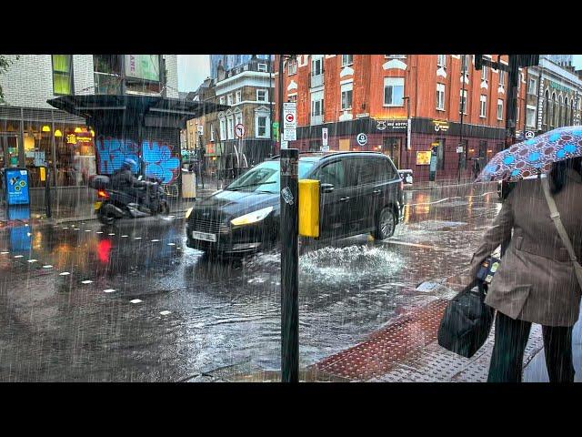 Heavy Rain Hits London ️ St Katharine Docks to Brick Lane, East End London Walk · 4K HDR