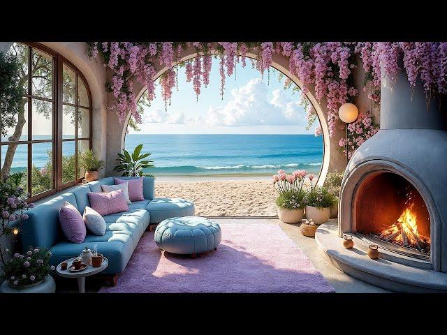 Crackling Fireplace & Ocean View | Serene Coastal Porch ASMR for Calm & Clarity