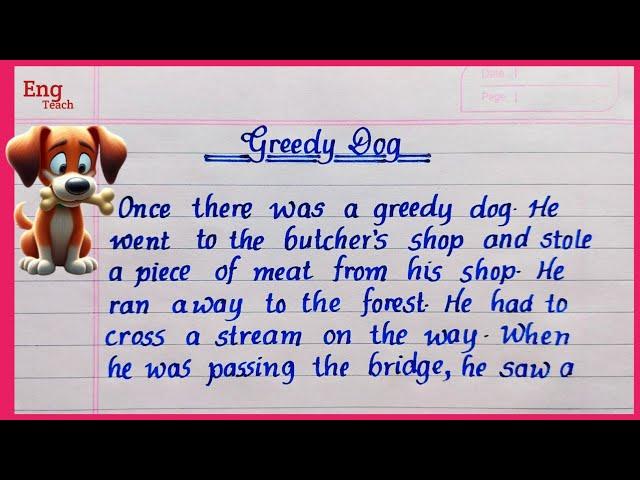 Moral story: Greedy Dog | Story Writing in English | Story | English story | Writing | Handwriting