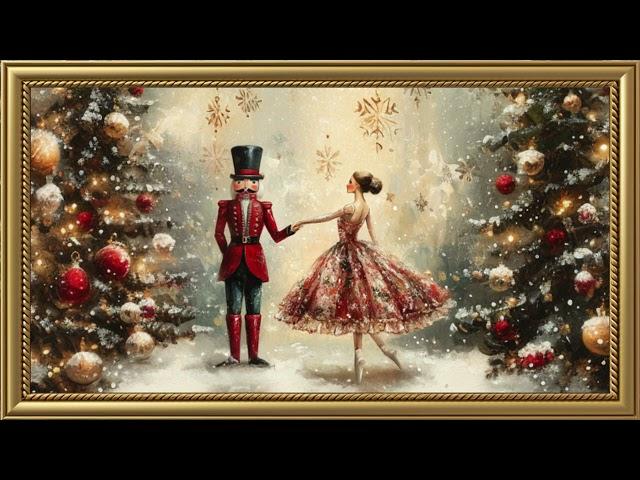 Vintage Christmas Greeting Card | Gold Frame TV Art | Art Screensaver for TV 2 Hrs