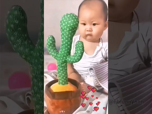 CUTE BABIES PLAYING DANCING CACTUS #short #funny #cutebabies #babyplaying #funny reaction